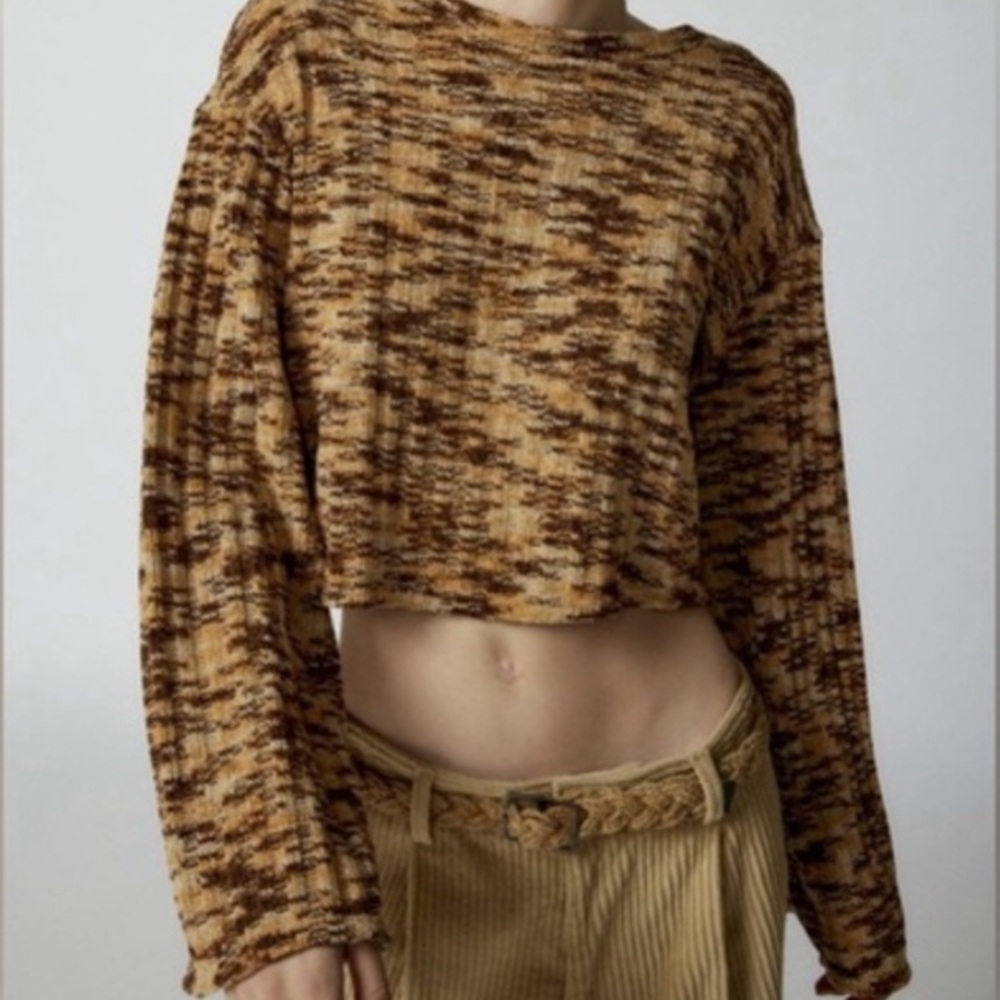 🟠NWT URBAN RENEWAL Remnants Marled Chenille Drippy Sleeve Sweater in Taupe XL